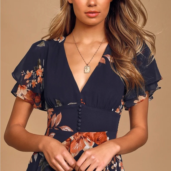 Lulus Dance under the stars in the Midnight Mood Navy Blue Floral Maxi Size M - Picture 3 of 11